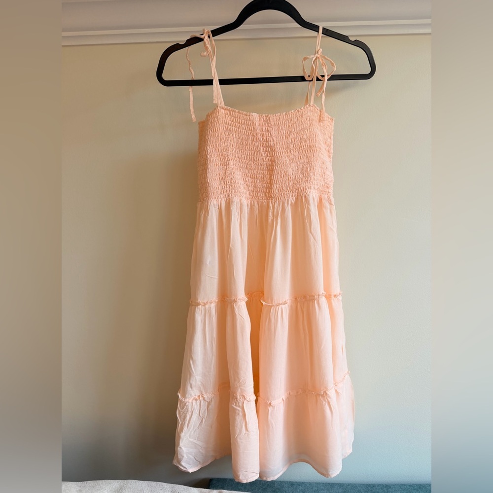 Maaji Peach Tie-Shoulder Smocked Tiered Dress